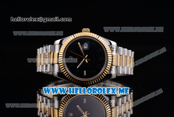 Rolex Day-Date II Asia Automatic Two Tone Case/Bracelet with Roman Numeral Markers and Black Dial - Click Image to Close